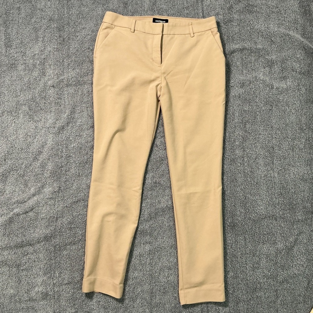 Express Columnist Skinny Pants Women 8R Tan Beige Mid Rise Stretch Dress Trouser